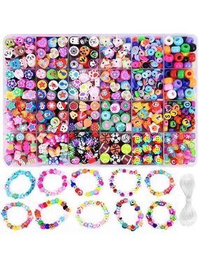 Polymer Clay Beads Bracelet Making Kit Cute Fruit Flower Charm Beads 1000pcs